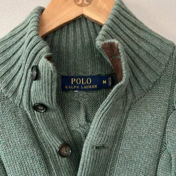 Polo by Ralph Lauren Men's‎ Green Cable Knit Sweater Sz M Silk/Cashmere Blend - Picture 2 of 6